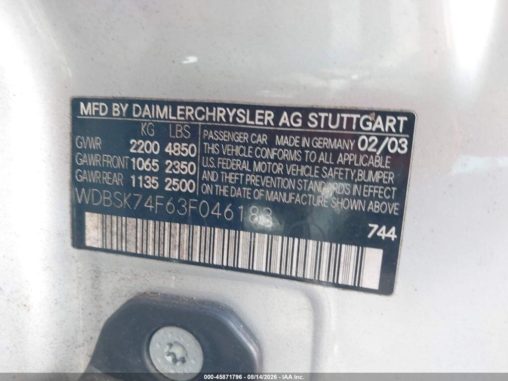 WDBSK74F63F046183 2003 MERCEDES-BENZ SL 55 AMG photo no. 9