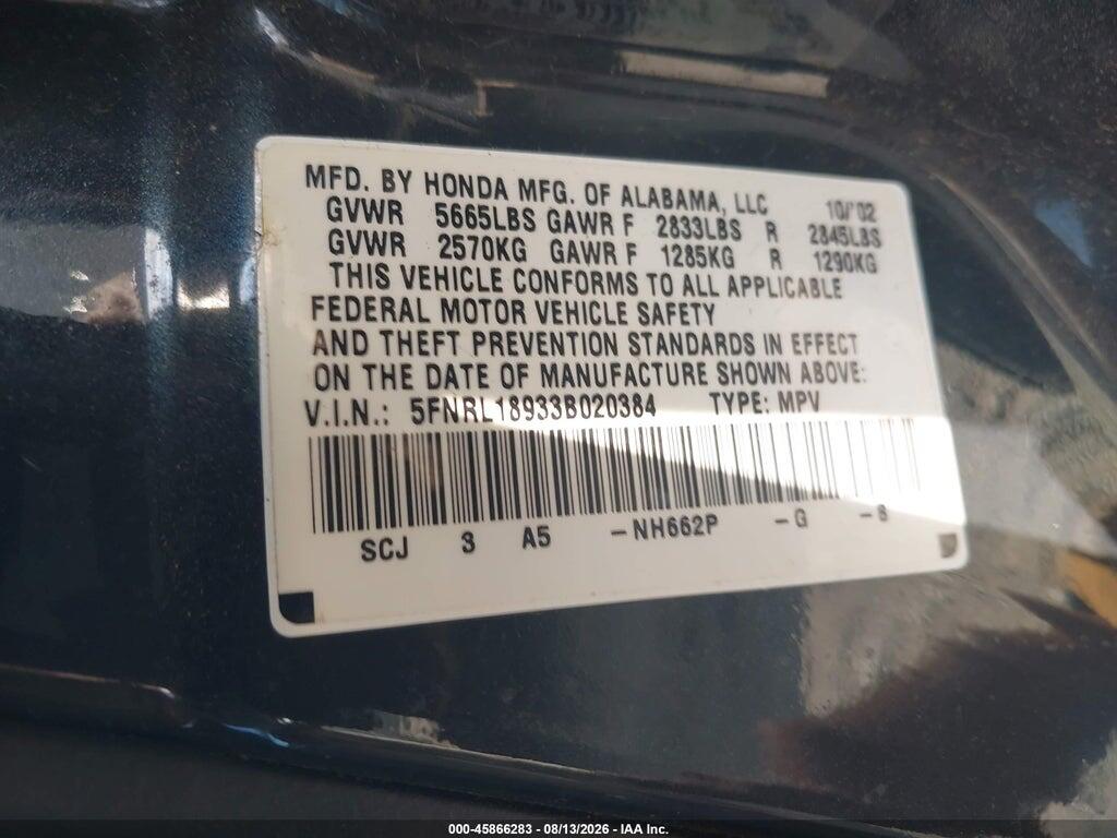 5FNRL18933B020384 2003 HONDA ODYSSEY photo no. 9