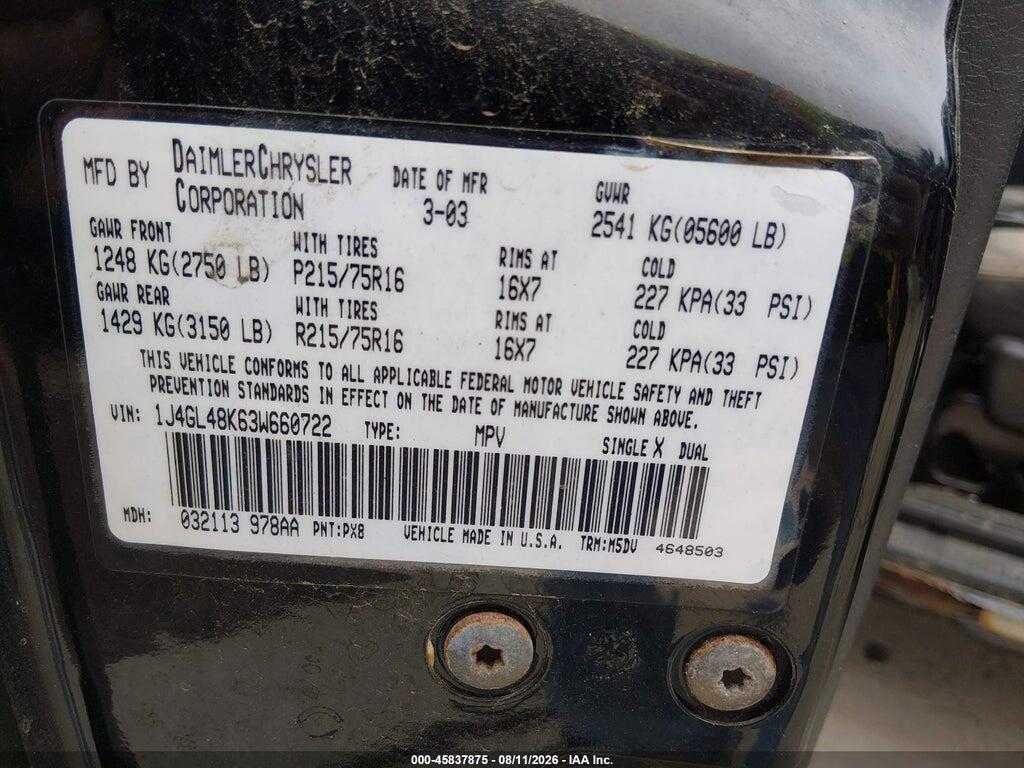1J4GL48K63W660722 2003 JEEP LIBERTY photo no. 9