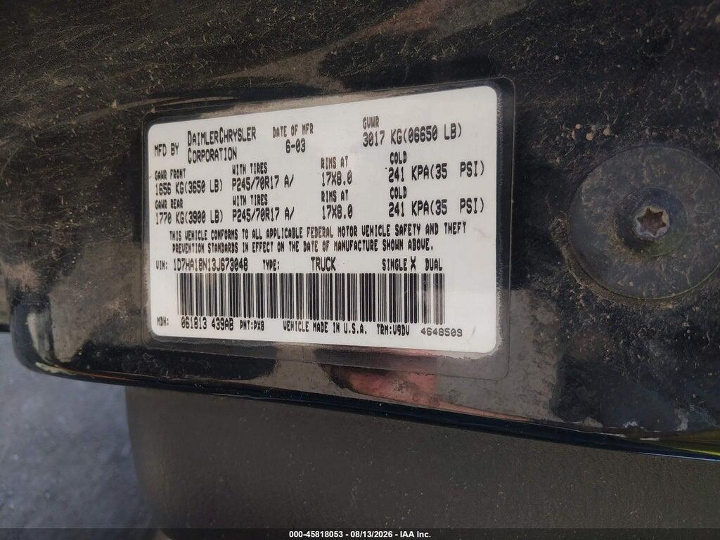 1D7HA18N13J673048 2003 DODGE RAM 1500 photo no. 9