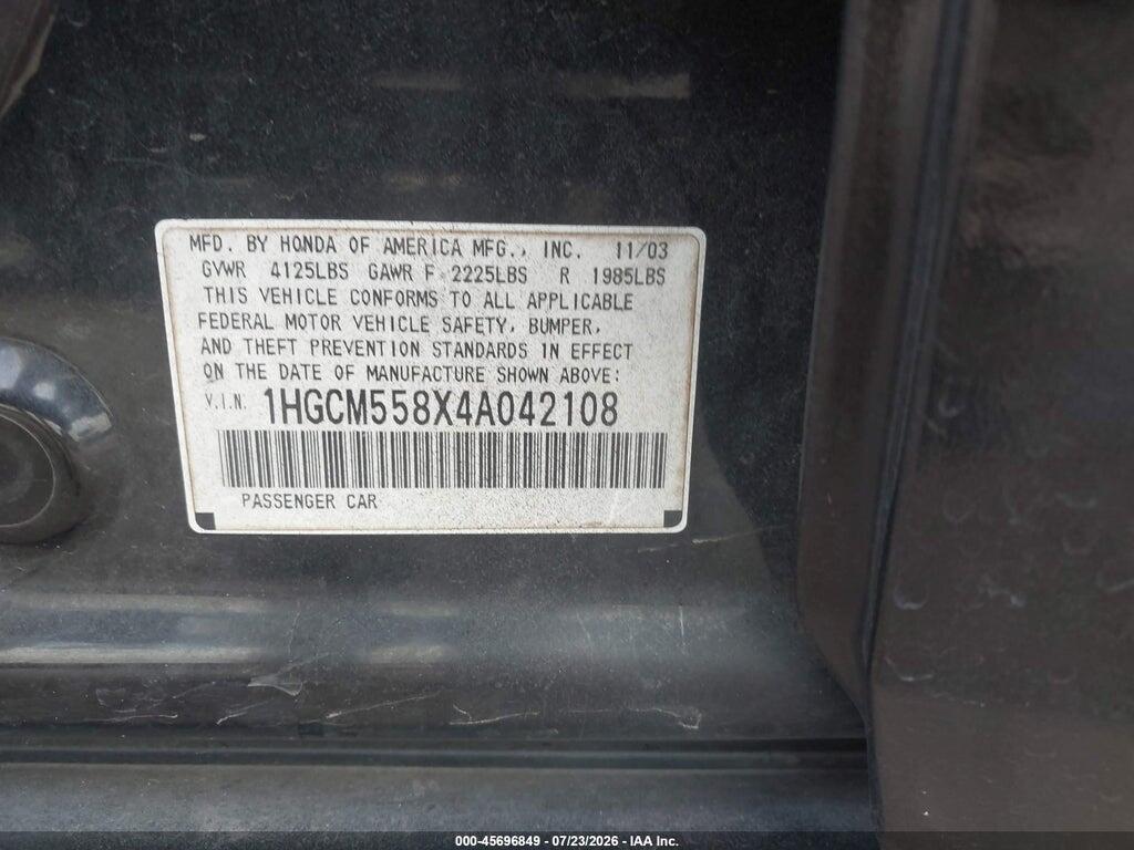 1HGCM558X4A042108 2004 HONDA ACCORD photo no. 9