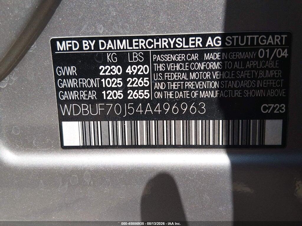 WDBUF70J54A496963 2004 MERCEDES-BENZ E 500 photo no. 9