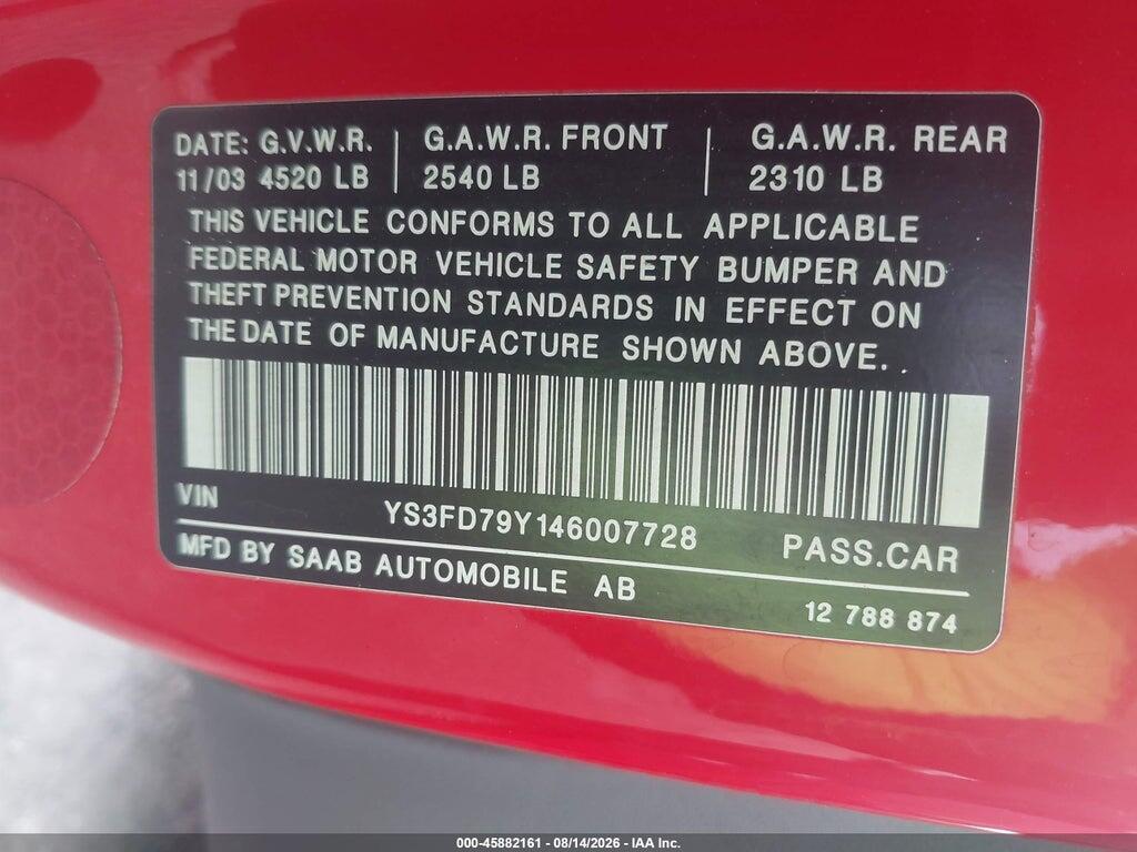 YS3FD79Y146007728 2004 SAAB 9-3 photo no. 9