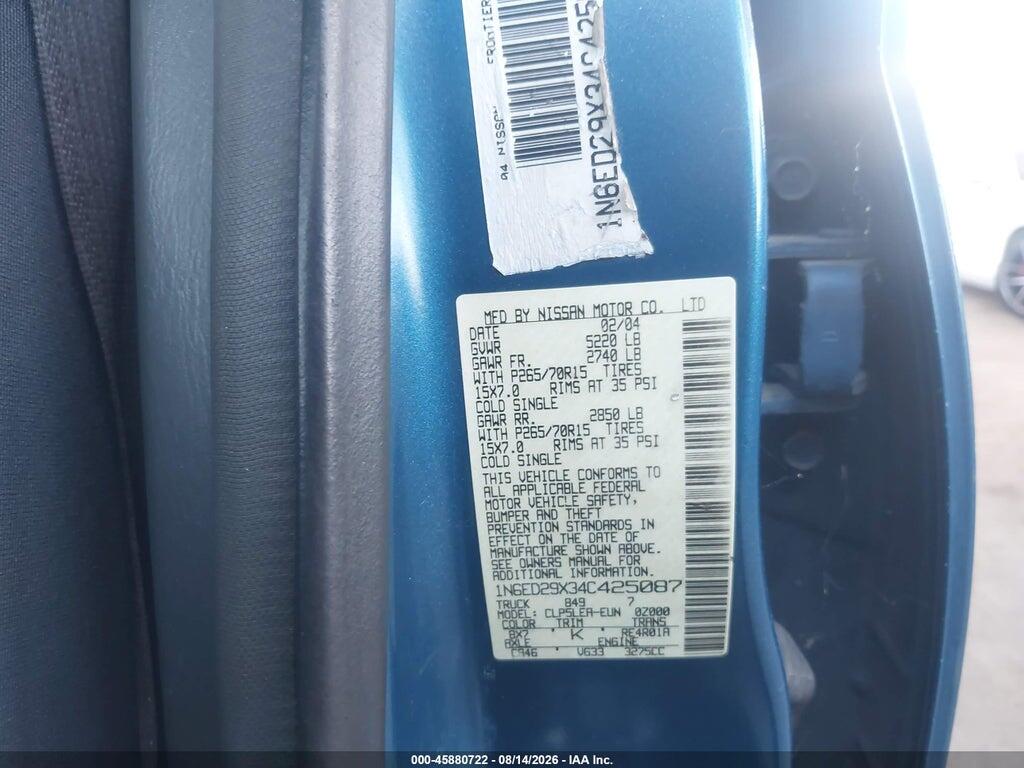 1N6ED29X34C425087 2004 NISSAN FRONTIER photo no. 9