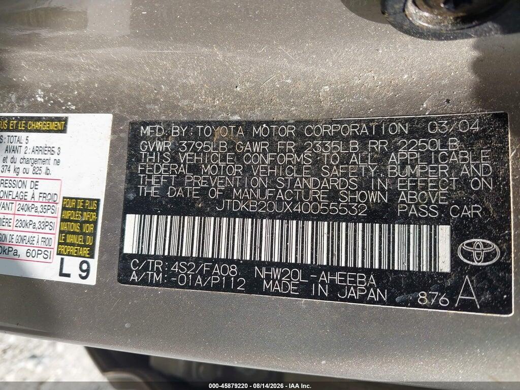 JTDKB20UX40055532 2004 TOYOTA PRIUS photo no. 9