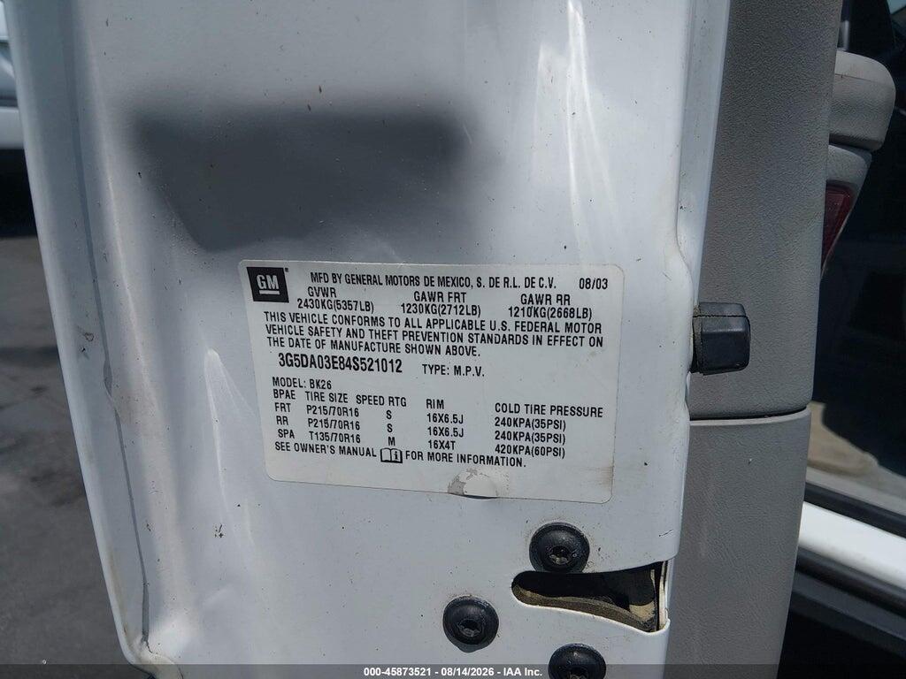 3G5DA03E84S521012 2004 BUICK RENDEZVOUS photo no. 9