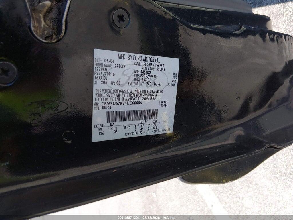 1FMZU67K94UC08006 2004 FORD EXPLORER SPORT TRAC photo no. 9