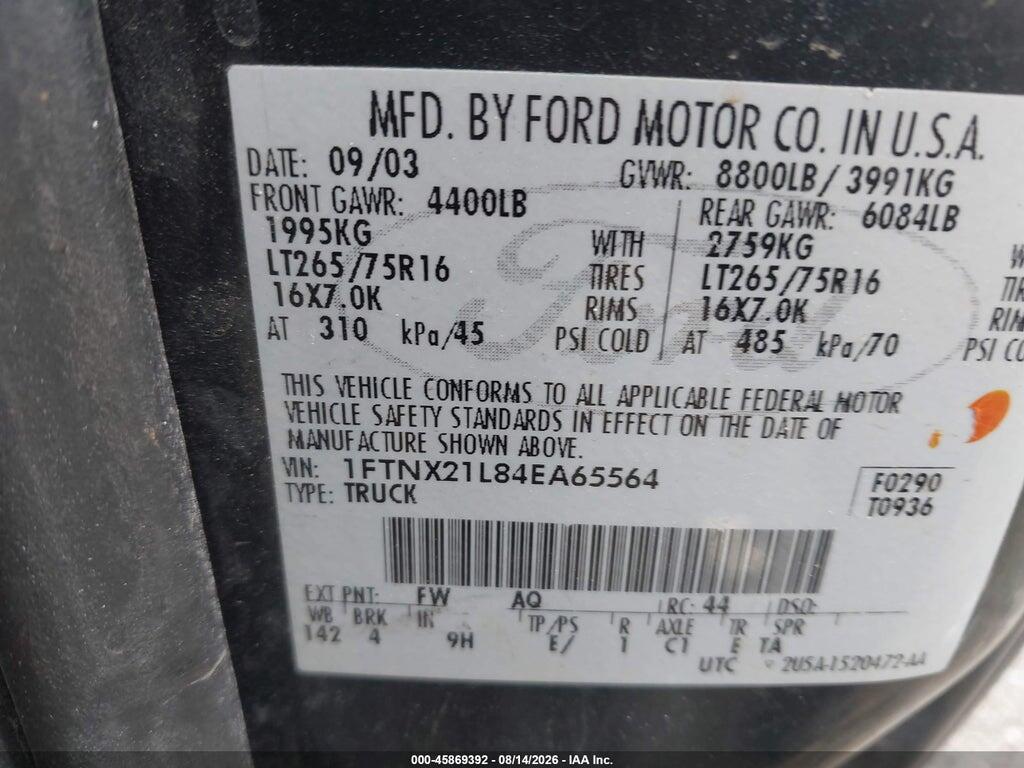 1FTNX21L84EA65564 2004 FORD F-250 photo no. 9