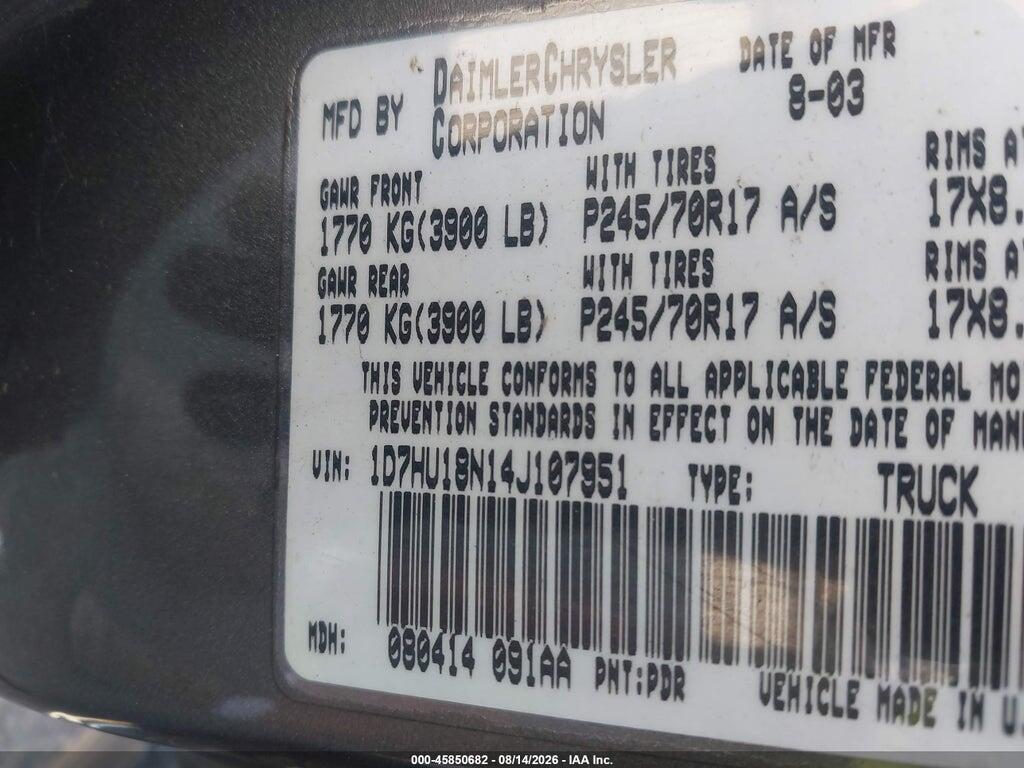 1D7HU18N14J107951 2004 DODGE RAM 1500 photo no. 9