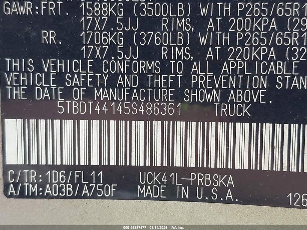 5TBDT44145S486361 2005 TOYOTA TUNDRA photo no. 9
