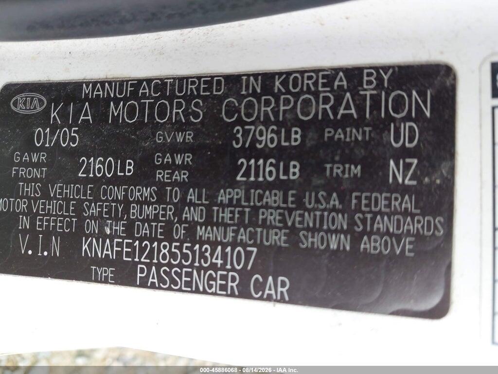 KNAFE121855134107 2005 KIA SPECTRA photo no. 9