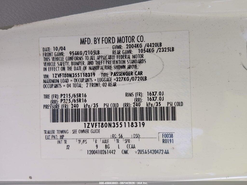 1ZVFT80N355118319 2005 FORD MUSTANG photo no. 9
