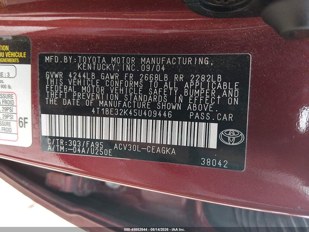 4T1BE32K45U409446 2005 TOYOTA CAMRY photo no. 9