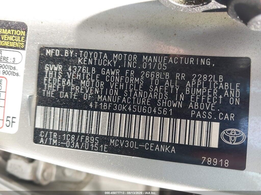 4T1BF30K45U604561 2005 TOYOTA CAMRY photo no. 9