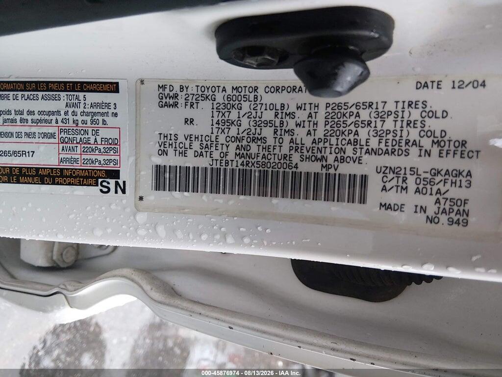 JTEBT14RX58020064 2005 TOYOTA 4RUNNER photo no. 9