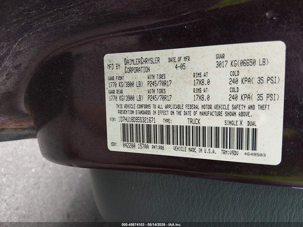 1D7HU18D95S321671 2005 DODGE RAM 1500 photo no. 9