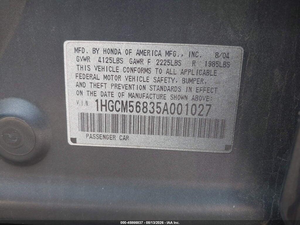 1HGCM56835A001027 2005 HONDA ACCORD photo no. 9