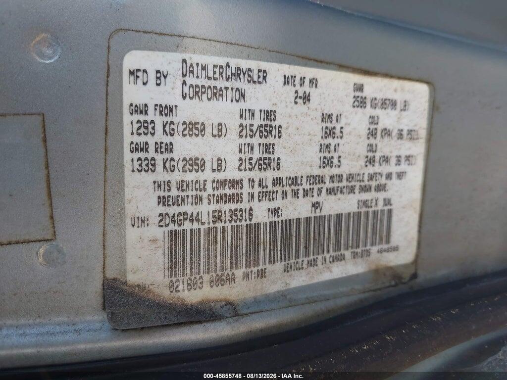 2D4GP44L15R135316 2005 DODGE GRAND CARAVAN photo no. 9