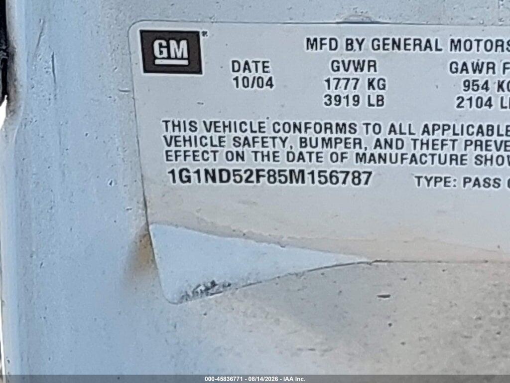 1G1ND52F85M156787 2005 CHEVROLET CLASSIC photo no. 9
