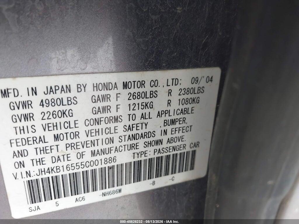 JH4KB16555C001886 2005 ACURA RL photo no. 9