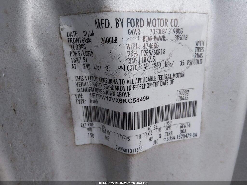 1FTPW12VX6KC58499 2006 FORD F-150 photo no. 9