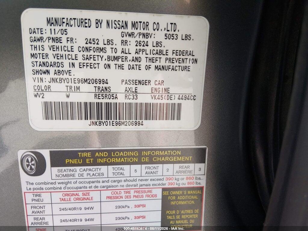 JNKBY01E96M206994 2006 INFINITI M45 photo no. 9
