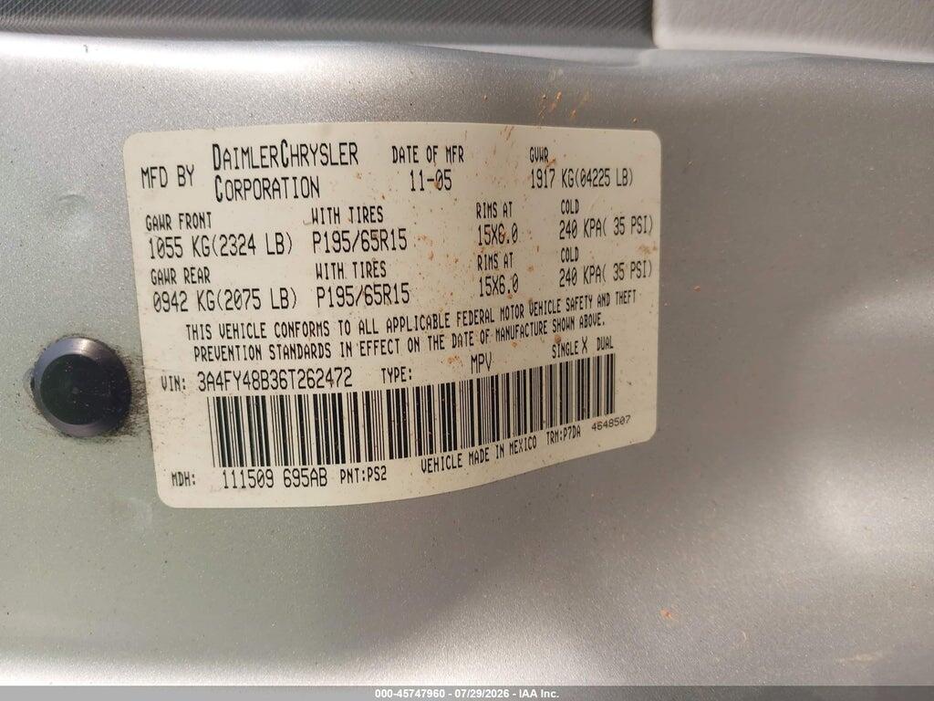 3A4FY48B36T262472 2006 CHRYSLER PT CRUISER photo no. 9