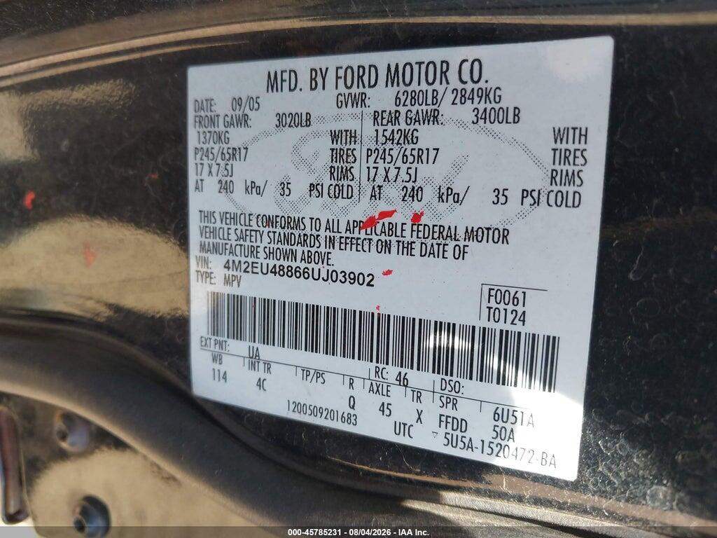 4M2EU48866UJ03902 2006 MERCURY MOUNTAINEER photo no. 9