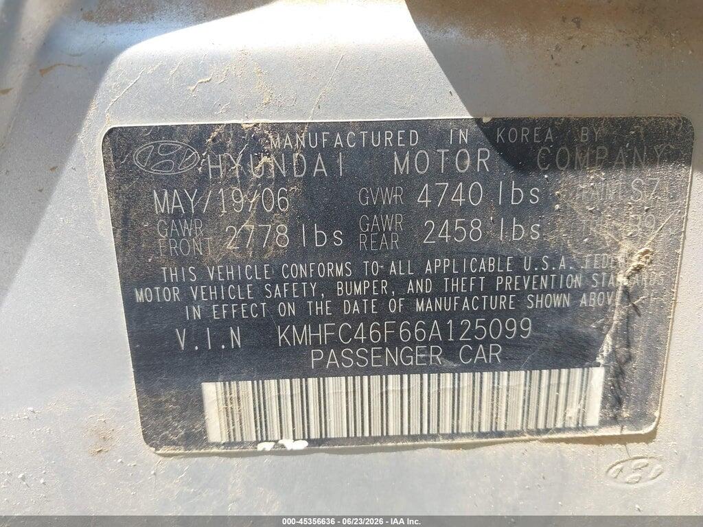 KMHFC46F66A125099 2006 HYUNDAI AZERA photo no. 9