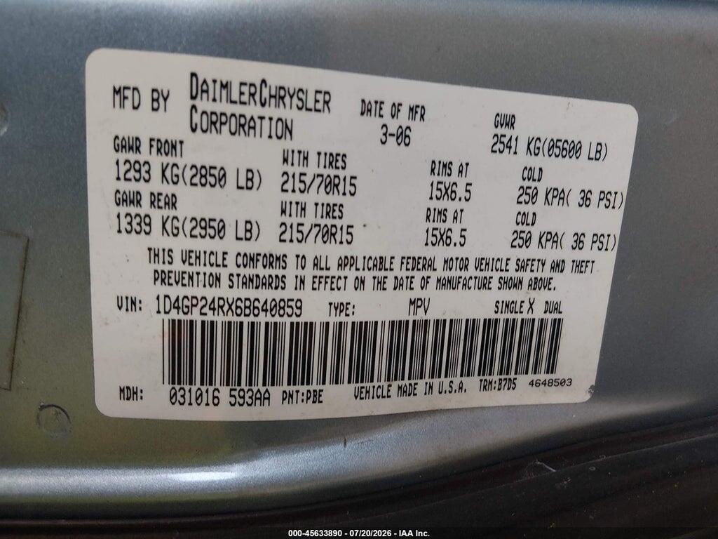 1D4GP24RX6B640859 2006 DODGE GRAND CARAVAN photo no. 9