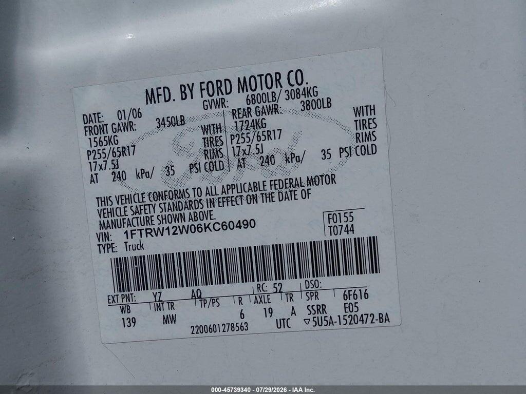 1FTRW12W06KC60490 2006 FORD F-150 photo no. 9
