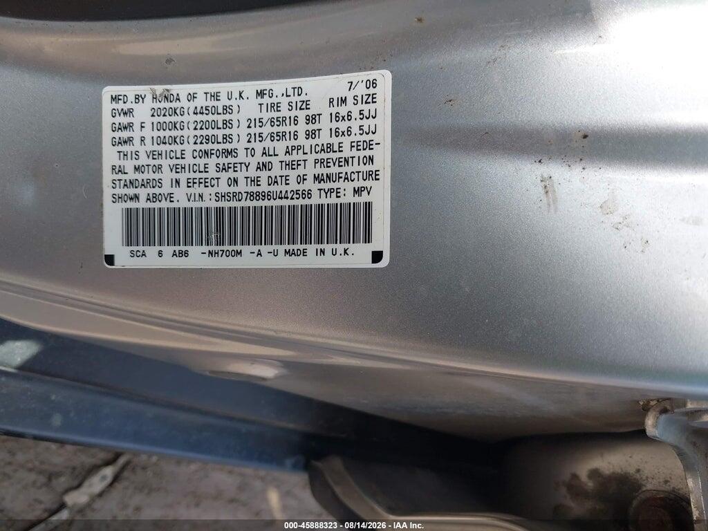 SHSRD78896U442566 2006 HONDA CR-V photo no. 9
