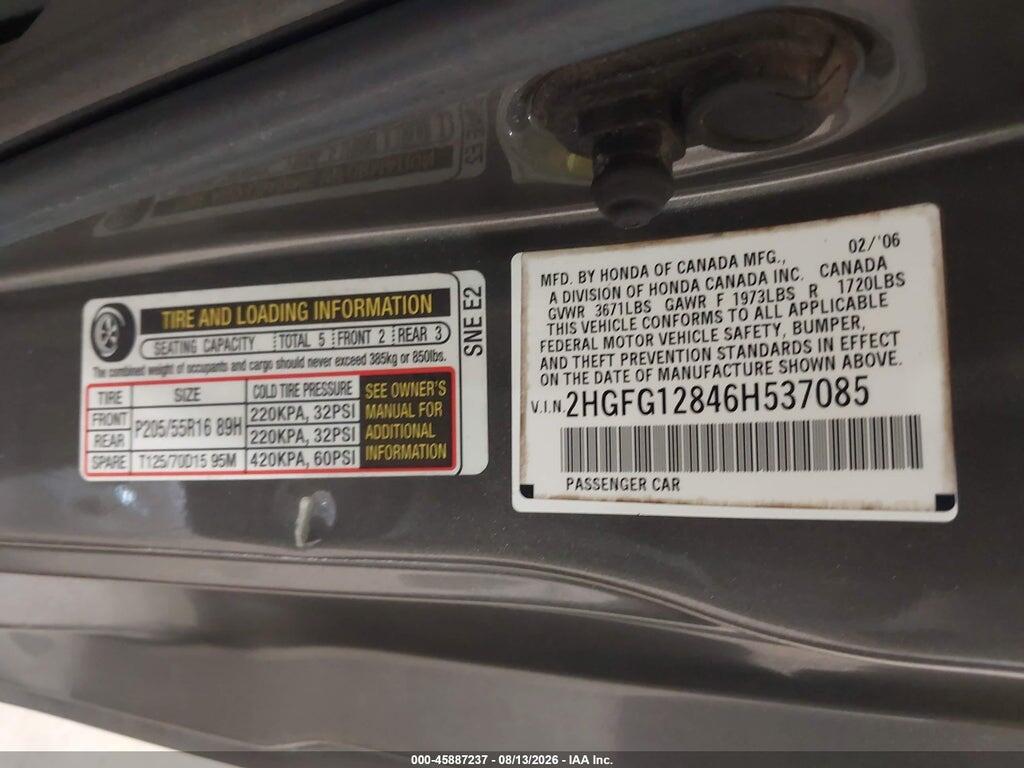 2HGFG12846H537085 2006 HONDA CIVIC photo no. 9