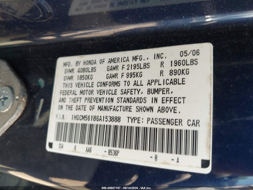 1HGCM56186A153888 2006 HONDA ACCORD photo no. 9