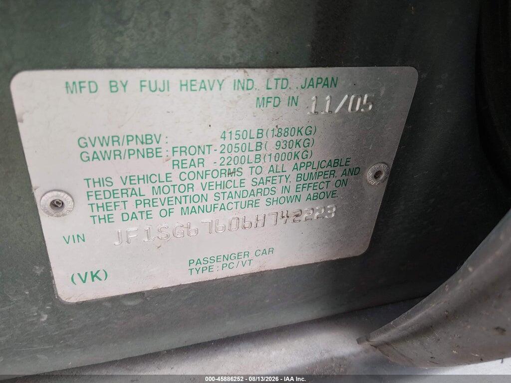 JF1SG67606H742223 2006 SUBARU FORESTER photo no. 9