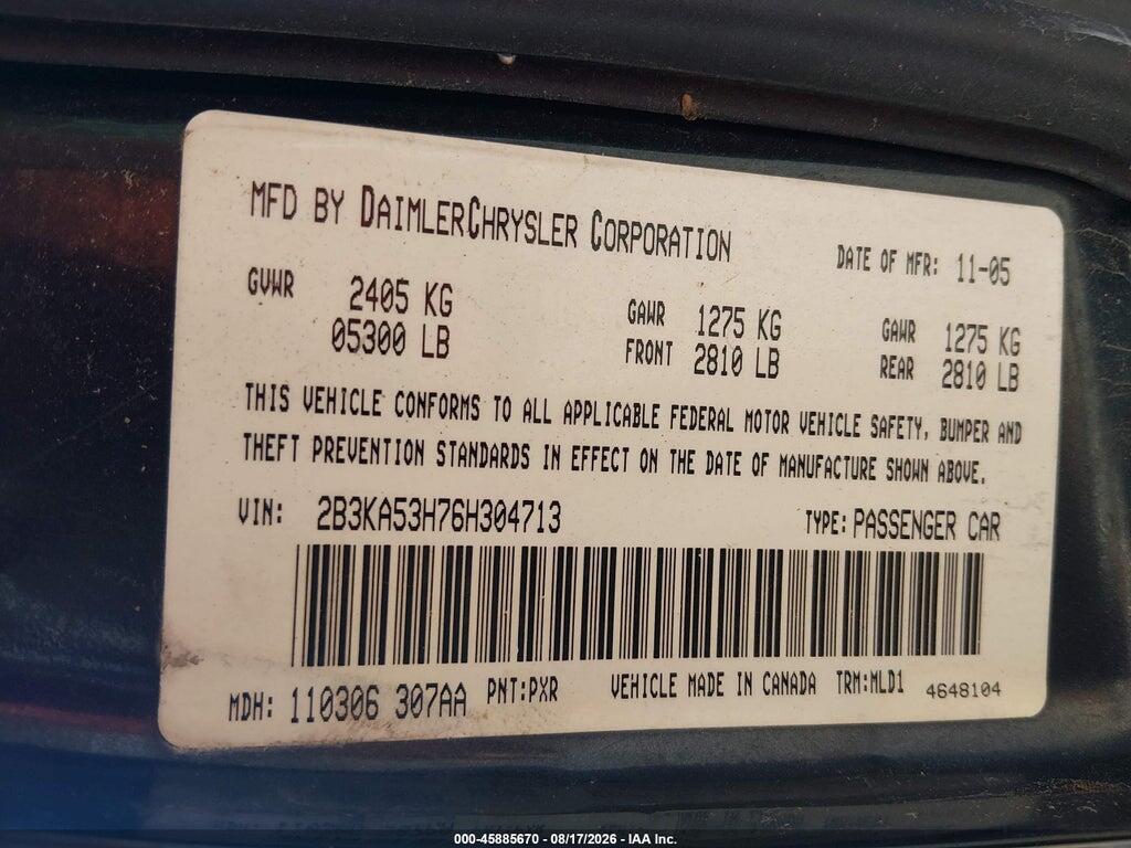 2B3KA53H76H304713 2006 DODGE CHARGER photo no. 9