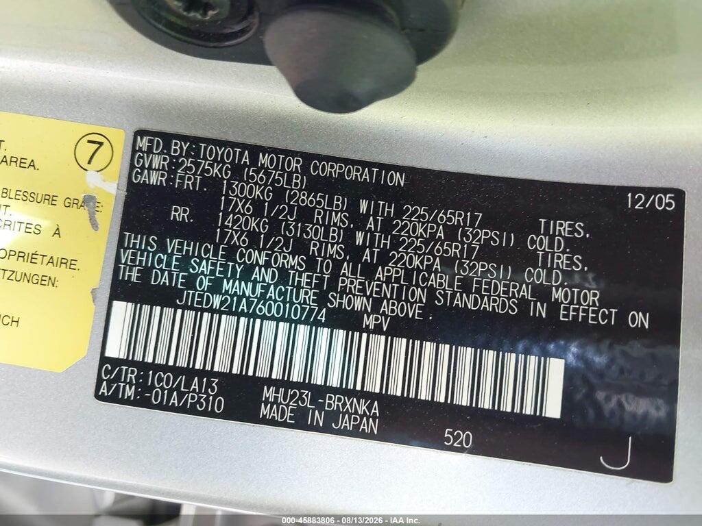 JTEDW21A760010774 2006 TOYOTA HIGHLANDER HYBRID photo no. 9