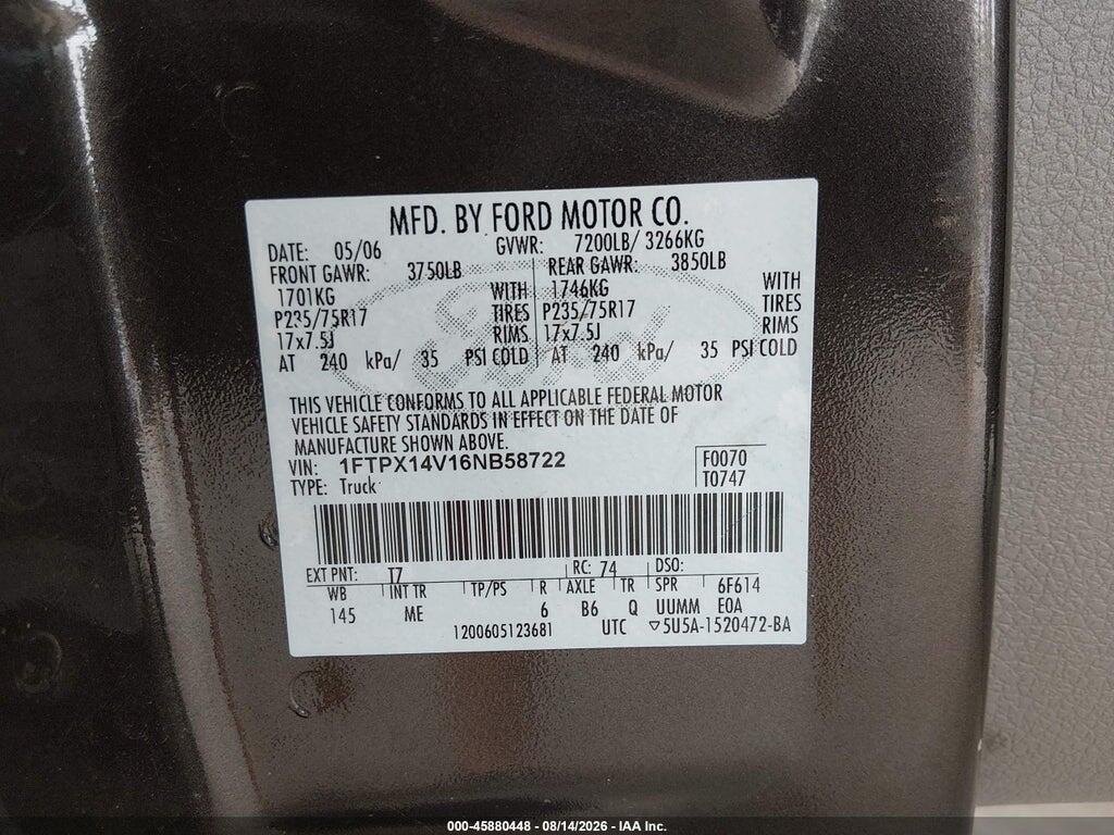 1FTPX14V16NB58722 2006 FORD F-150 photo no. 9