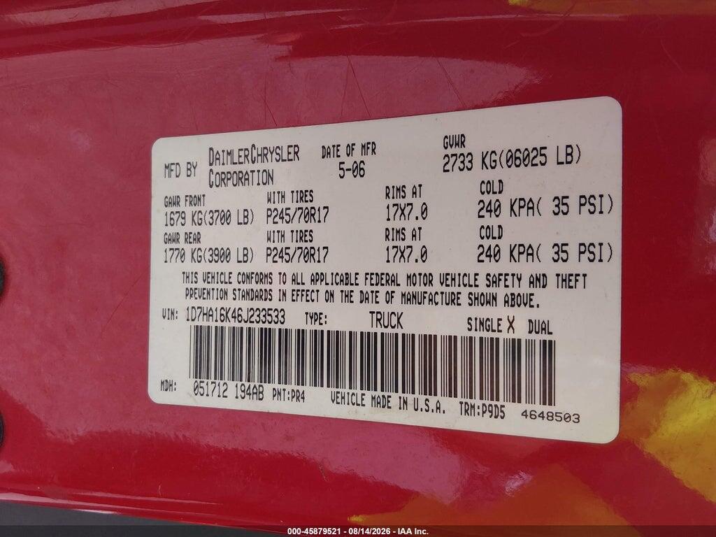 1D7HA16K46J233533 2006 DODGE RAM 1500 photo no. 9