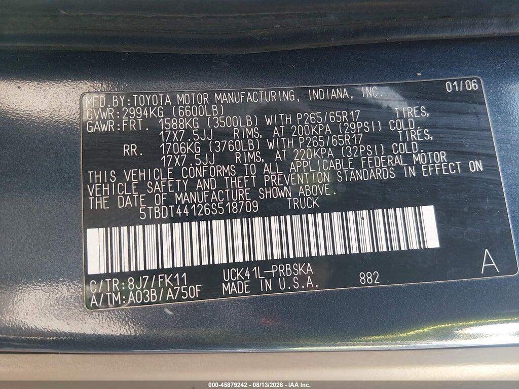 5TBDT44126S518709 2006 TOYOTA TUNDRA photo no. 9