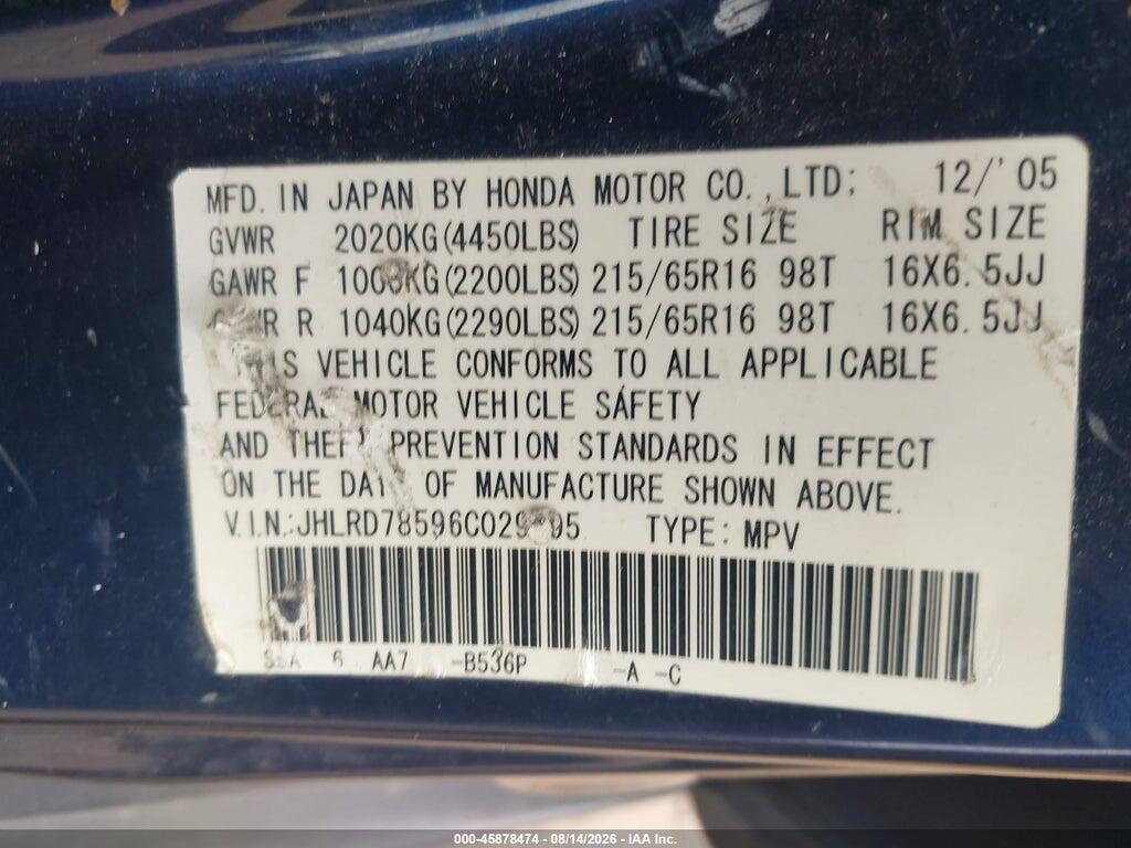 JHLRD78596C029995 2006 HONDA CR-V photo no. 9