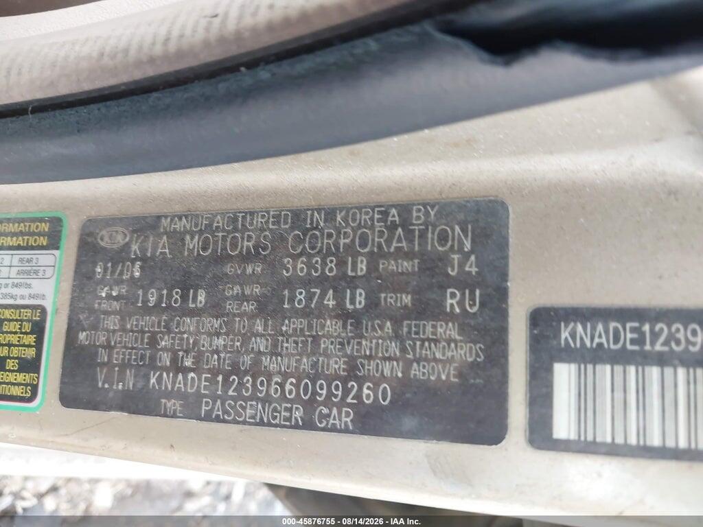 KNADE123966099260 2006 KIA RIO photo no. 9