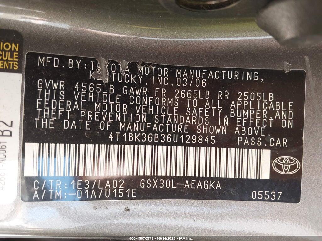 4T1BK36B36U129845 2006 TOYOTA AVALON photo no. 9
