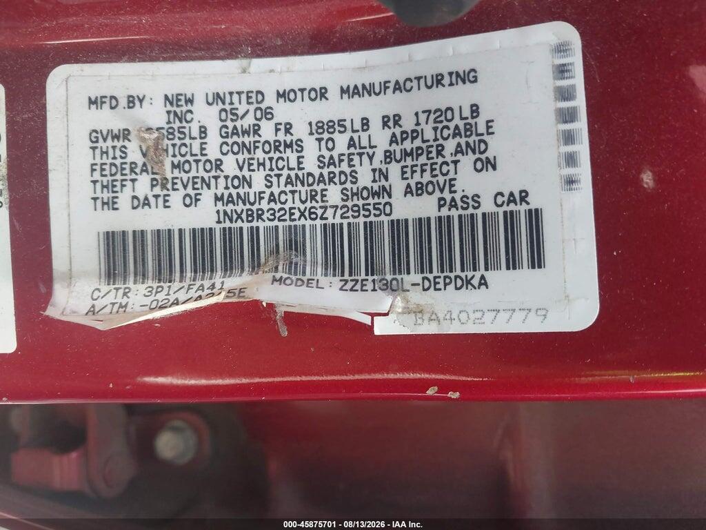 1NXBR32EX6Z729550 2006 TOYOTA COROLLA photo no. 9