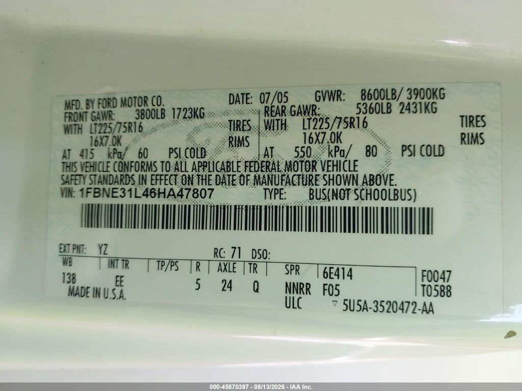 1FBNE31L46HA47807 2006 FORD E-350 SUPER DUTY photo no. 9