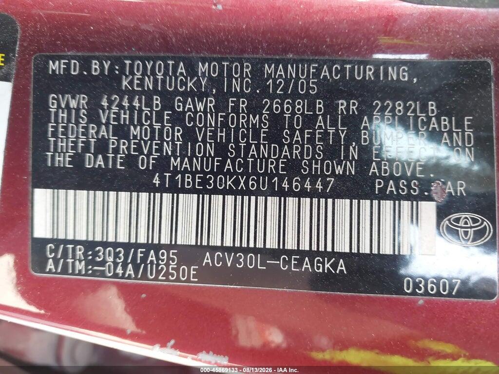 4T1BE30KX6U146447 2006 TOYOTA CAMRY photo no. 9