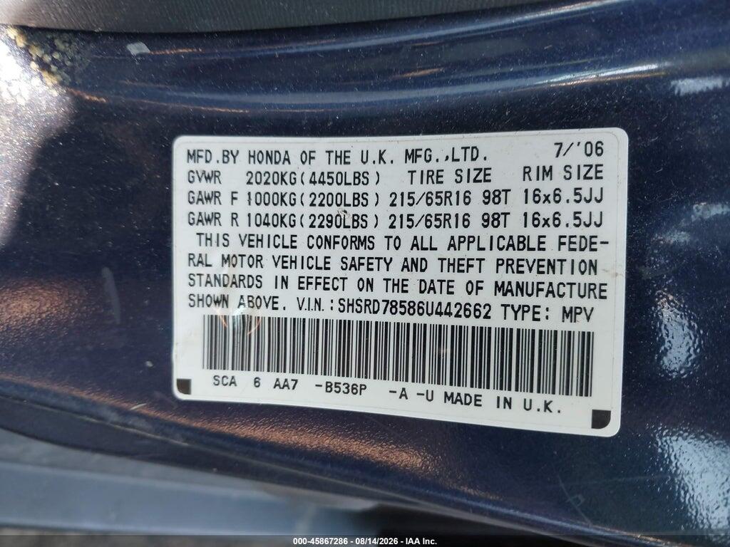 SHSRD78586U442662 2006 HONDA CR-V photo no. 9