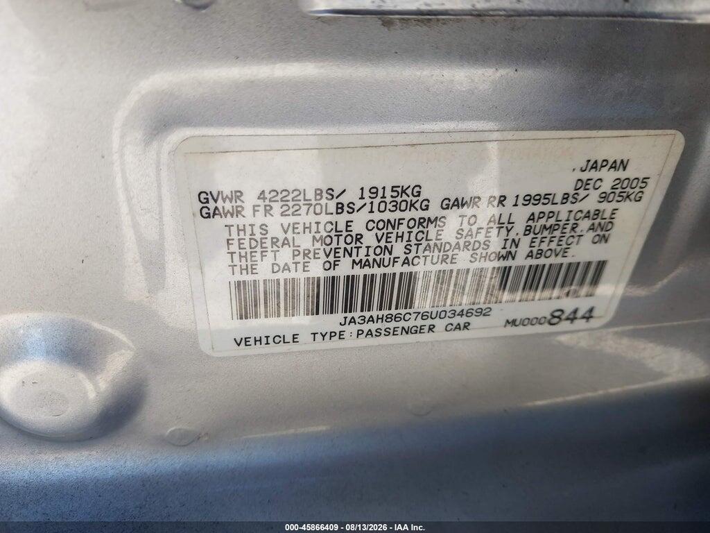 JA3AH86C76U034692 2006 MITSUBISHI LANCER EVOLUTION photo no. 9