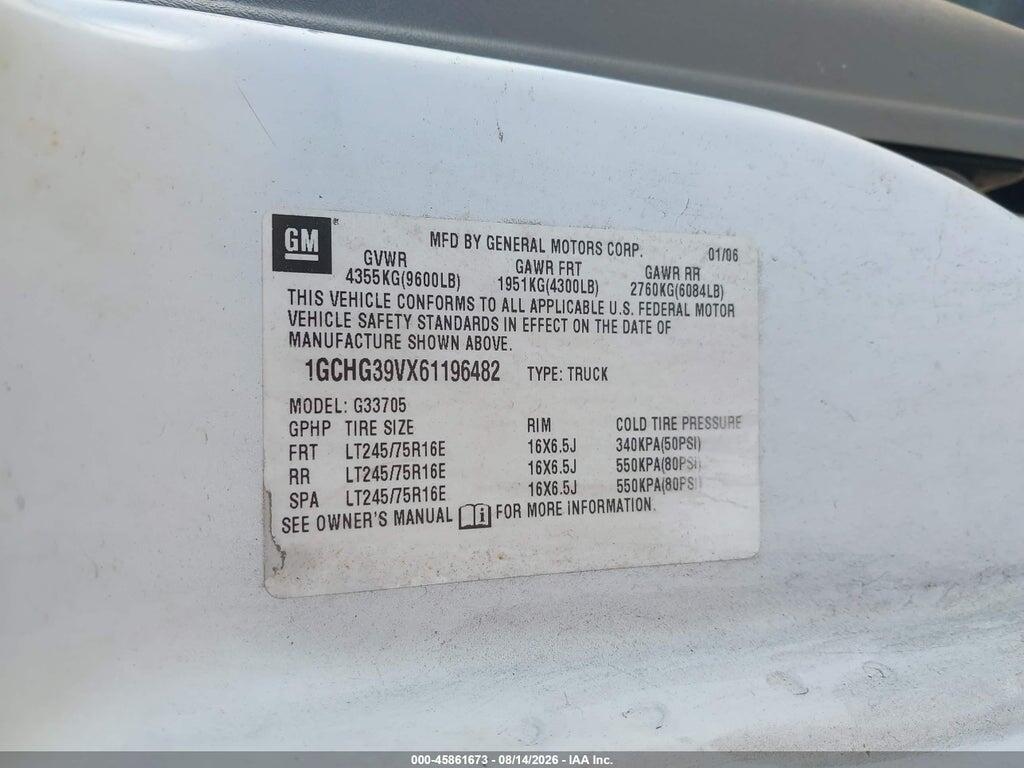 1GCHG39VX61196482 2006 CHEVROLET EXPRESS photo no. 9