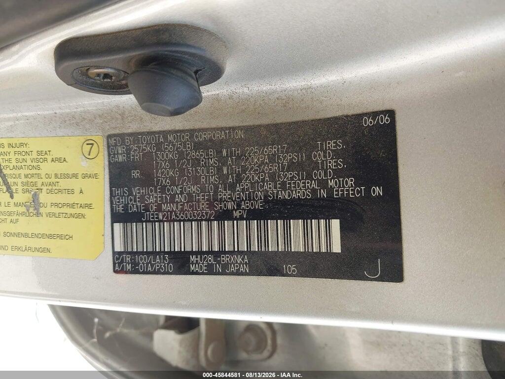 JTEEW21A360032372 2006 TOYOTA HIGHLANDER HYBRID photo no. 9